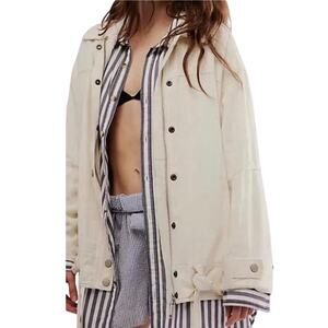 Free People Lola Linen Jacket Women's S Cream Lightweight Transition Spring NEW